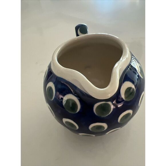 Bolselawiec Blue Green Dot 3” Pottery Pitcher Made in Poland - Picture 3 of 8